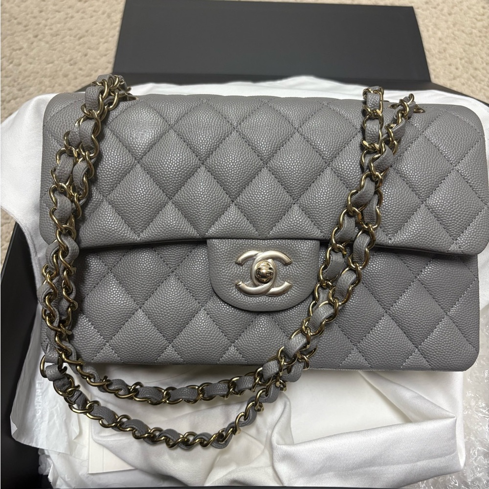 Sold!!Chanel 22b grey small caviar classic flap